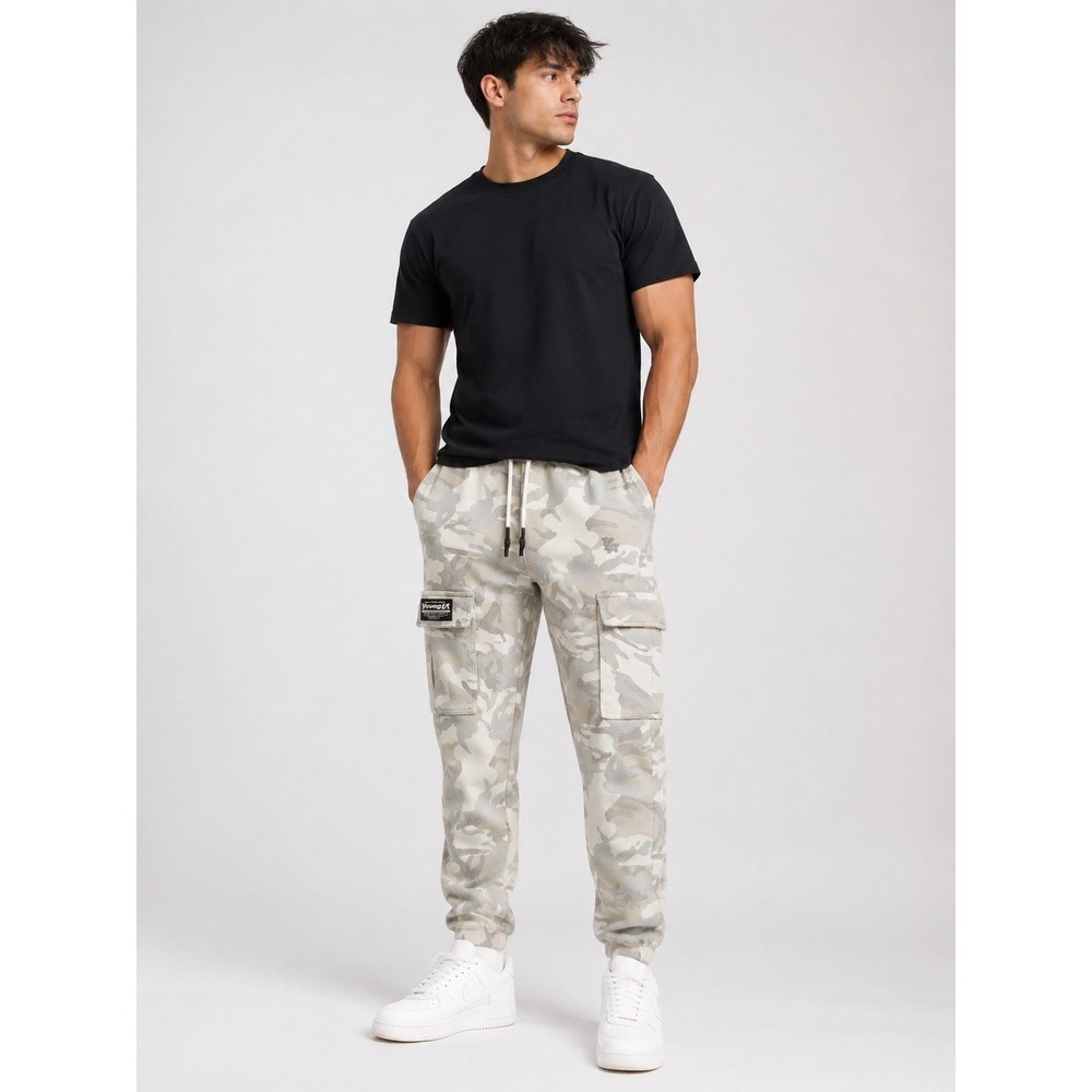 YoungLA Camo Cargo Jogger Pants Mens Medium Gray White Tactical Sweatpants